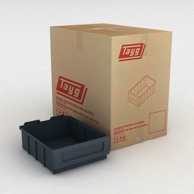 1 karton med 10 sorteringskasser i gr� med labelholder