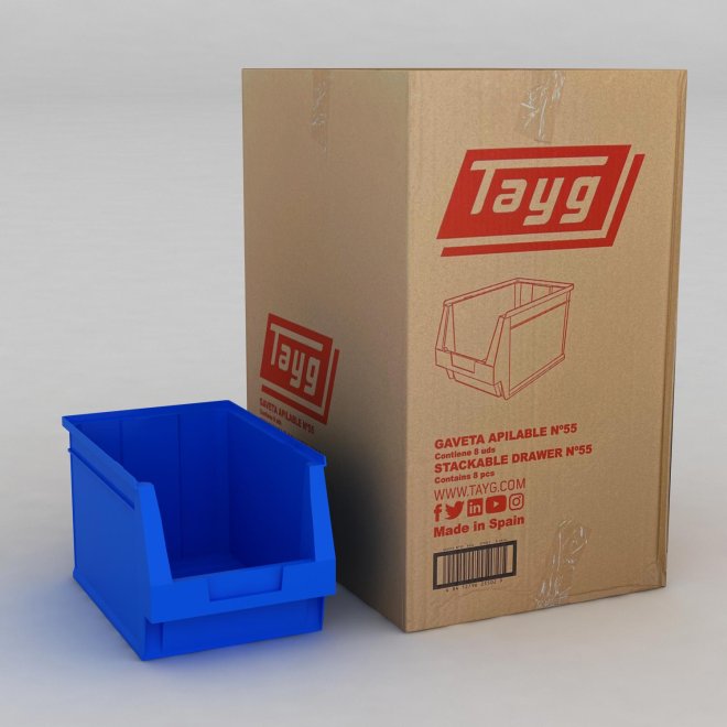 1 Karton mit 8 Sichtboxen in blau