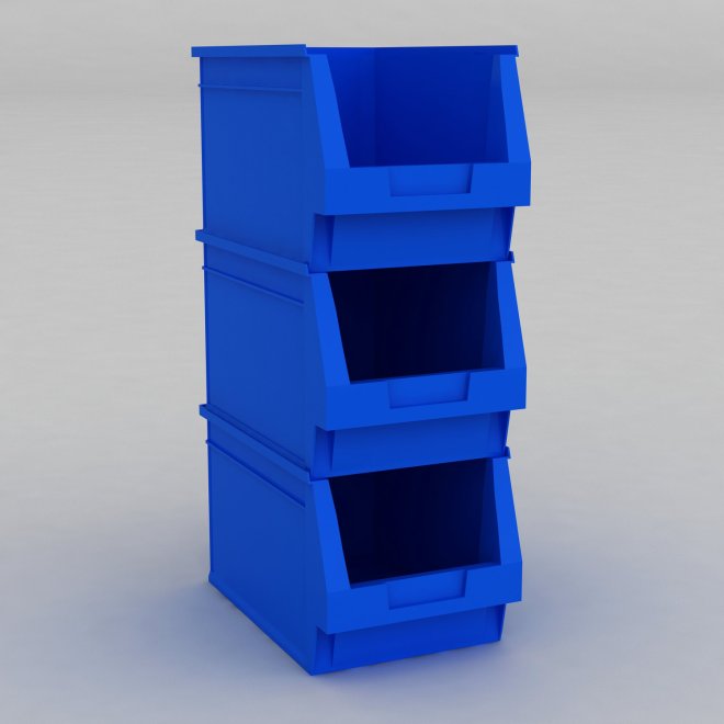 1 Karton mit 8 Sichtboxen in blau