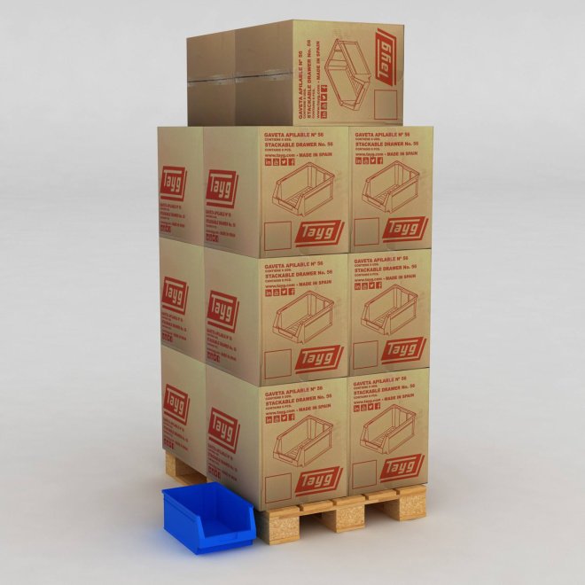 1 palle med 112 Plocklda i bl L: 42 x B: 27 x H: 17.5 cm