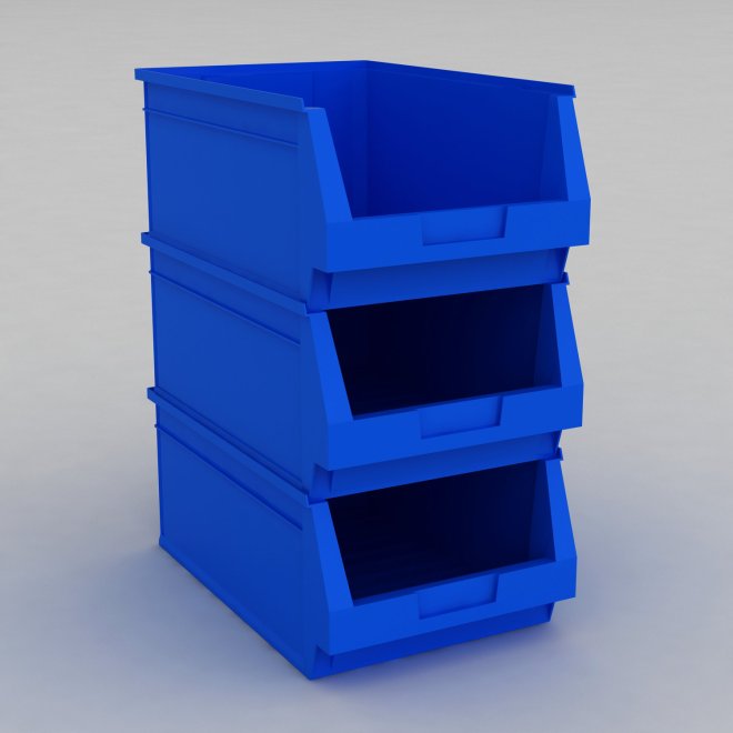 1 Karton mit 8 Sichtboxen in blau
