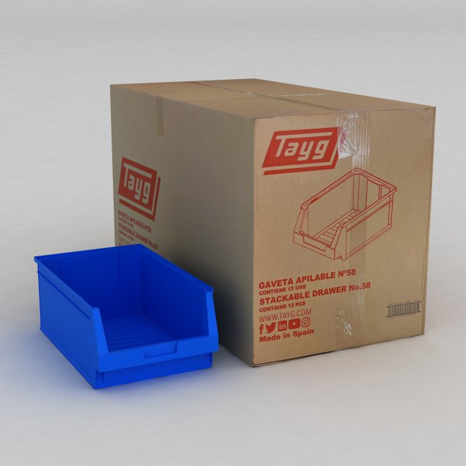 1 Karton mit 12 Sichtboxen in blau