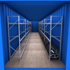 Däckställ för 40' container 2 x 6 fack med 3 bärlag