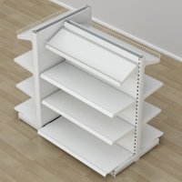 Butiksreol 3-sidet med glat bagpanel og metalhylder