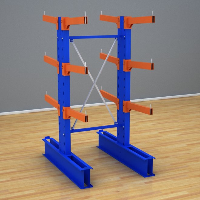 Schweres Kragarmregal 1 Feld mit 3 Ebenen