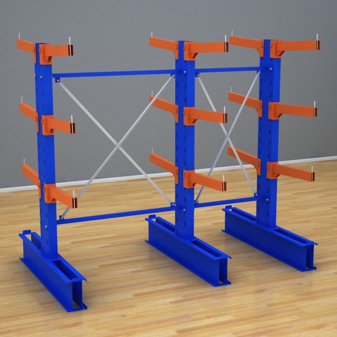Schweres Kragarmregal 2 Felder mit 3 Ebenen