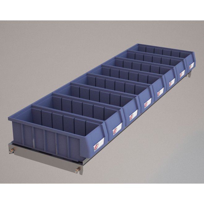 Hylde til Bilreol med 8 plastkasser