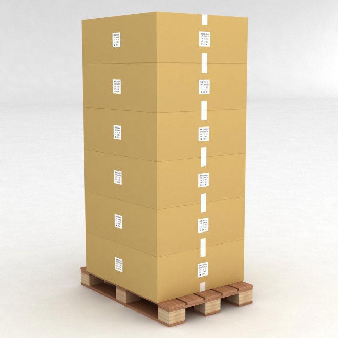 1 palle med 144 Plastlda med etiketthllare L: 40 x B: 23.5 x H: 9 cm