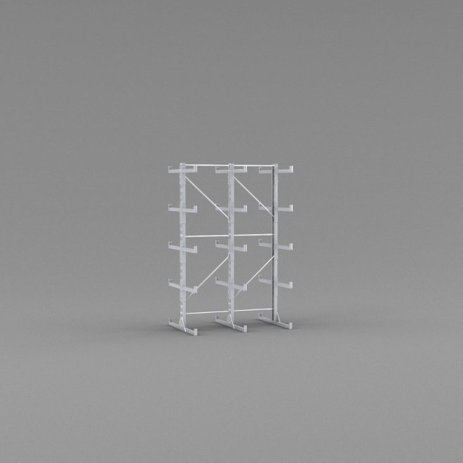 Leichtes doppelseitiges Kragarmregal mit 2 Felder und 4 Trageebenen