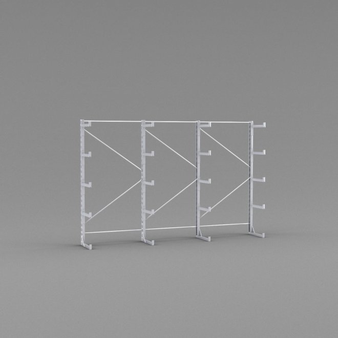 Leichtes einseitiges Kragarmregal mit 3 Felder und 4 Trageebenen