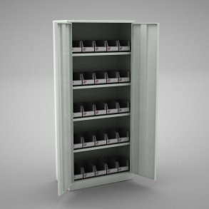 Materialskp i stl med 25 plastldor